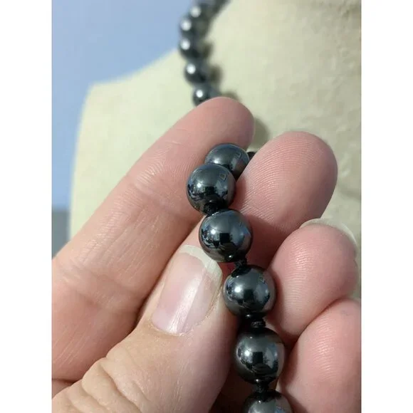 Hematite Beaded Necklace With Ornate Clasp - Picture 3 of 5